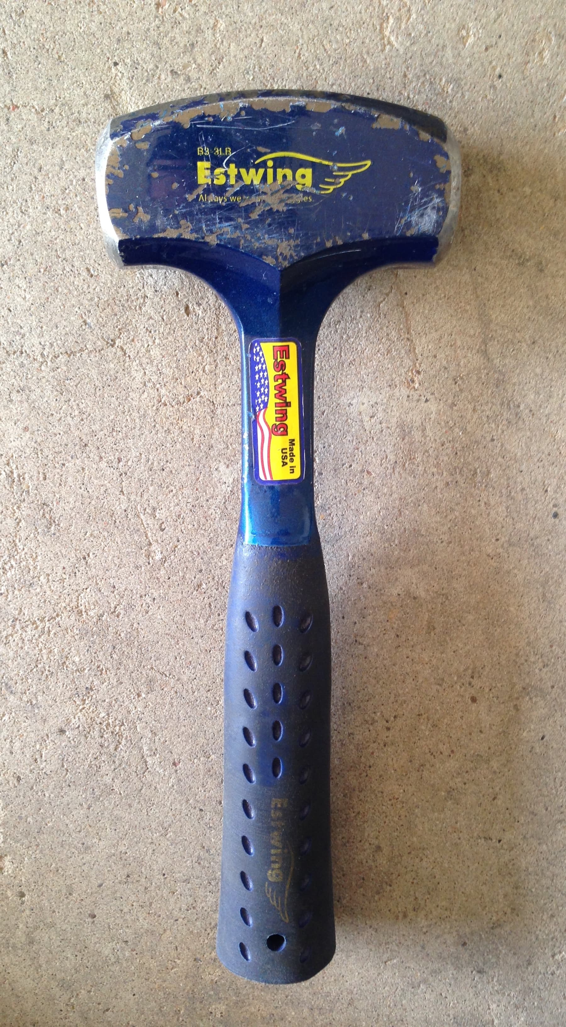 Estwing B3-3LB 3-lb drilling hammer with one-piece steel body and blue molded grip